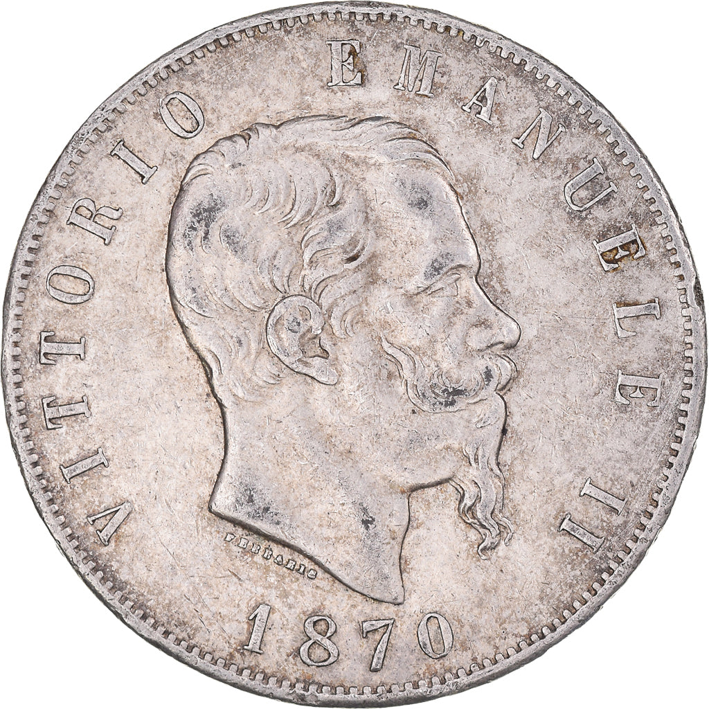 Coin, Italy, Vittorio Emanuele II, 5 Lire, 1870, Milan, EF(40-45), Silver