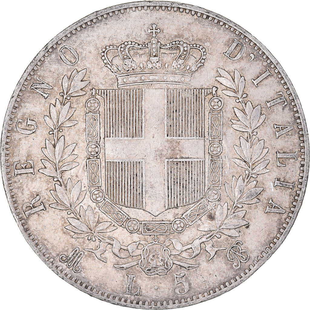 Coin, Italy, Vittorio Emanuele II, 5 Lire, 1870, Milan, EF(40-45), Silver