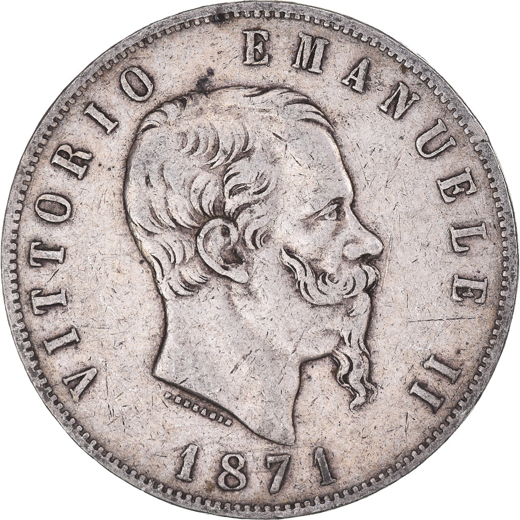 Moneta, Italia, Vittorio Emanuele II, 5 Lire, 1871, Milan, MB, Argento, KM:8.3