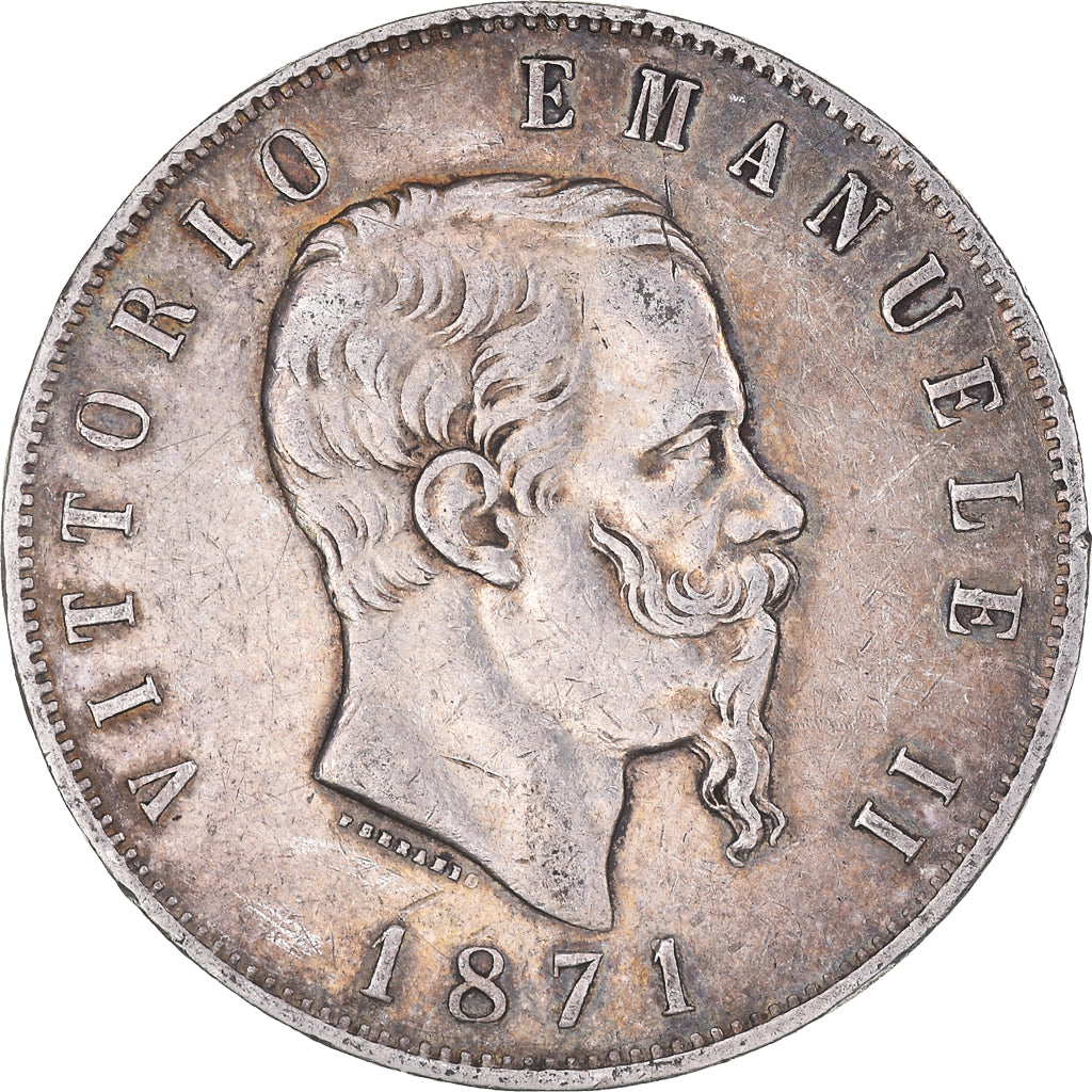 Coin, Italy, Vittorio Emanuele II, 5 Lire, 1871, Milan, VF(30-35), Silver