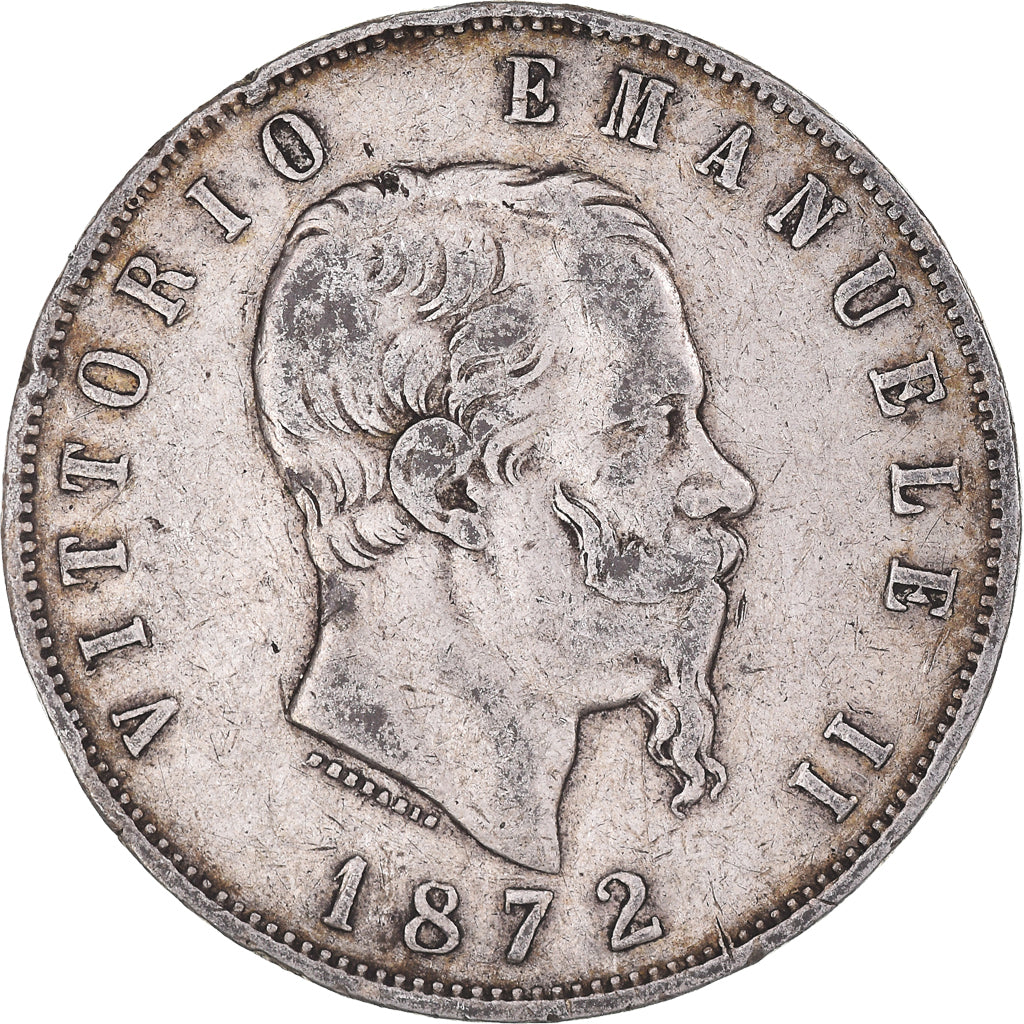 Coin, Italy, Vittorio Emanuele II, 5 Lire, 1872, Milan, VF(20-25), Silver
