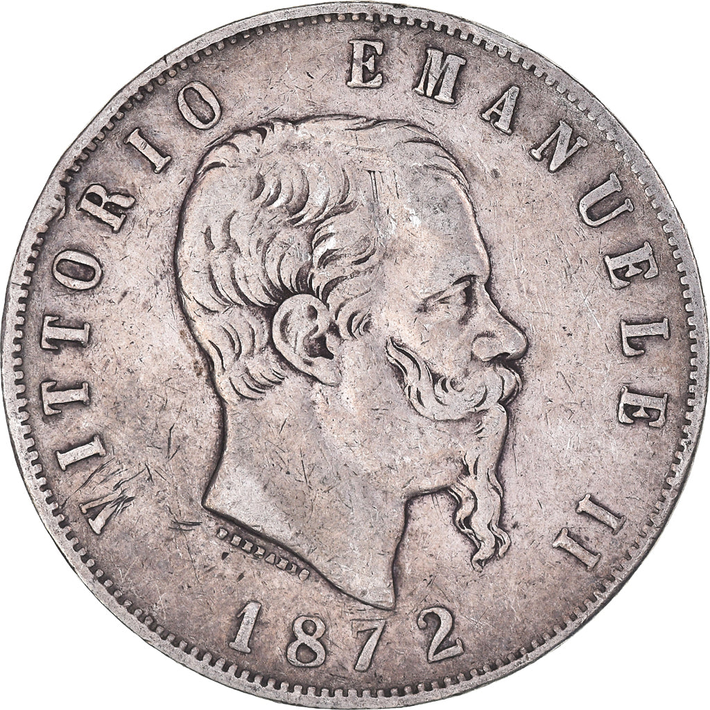 Münze, Italien, Vittorio Emanuele II, 5 Lire, 1872, Milan, S, Silber, KM:8.3