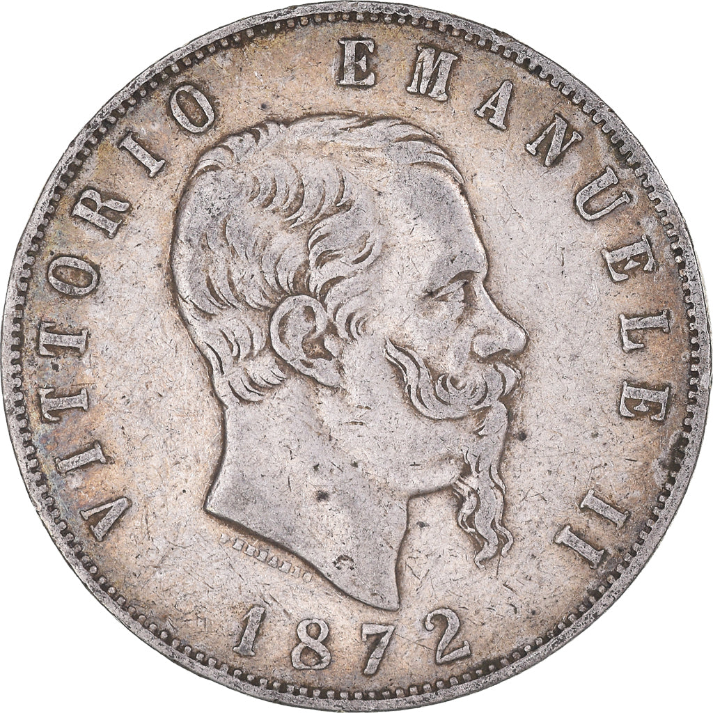 Coin, Italy, Vittorio Emanuele II, 5 Lire, 1872, Milan, VF(30-35), Silver