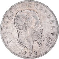 Monnaie, Italie, Vittorio Emanuele II, 5 Lire, 1874, Milan, TB, Argent, KM:8.3