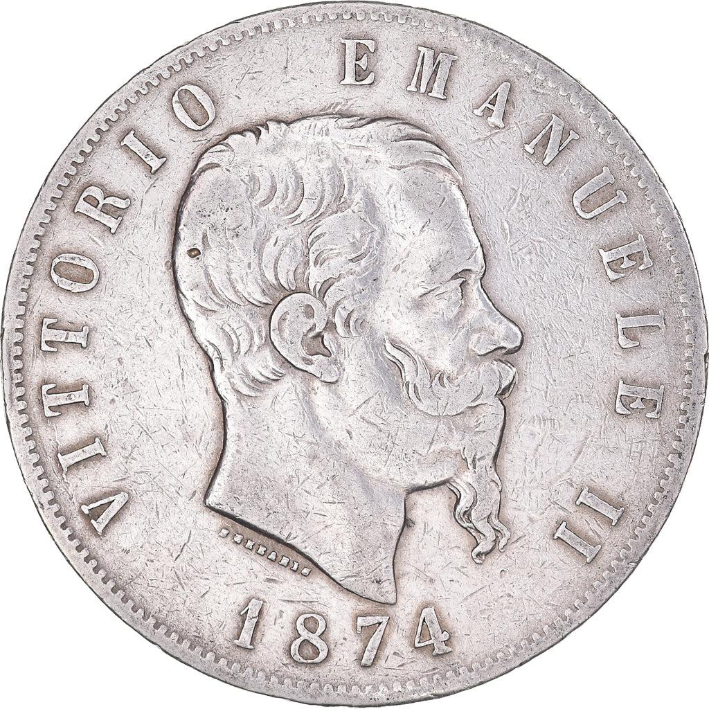 Coin, Italy, Vittorio Emanuele II, 5 Lire, 1874, Milan, VF(20-25), Silver