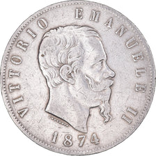 Coin, Italy, Vittorio Emanuele II, 5 Lire, 1874, Milan, VF(20-25), Silver