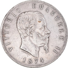 Monnaie, Italie, Vittorio Emanuele II, 5 Lire, 1874, Milan, TB+, Argent, KM:8.3
