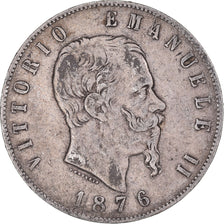 Coin, Italy, Vittorio Emanuele II, 5 Lire, 1876, Rome, VF(20-25), Silver, KM:8.4