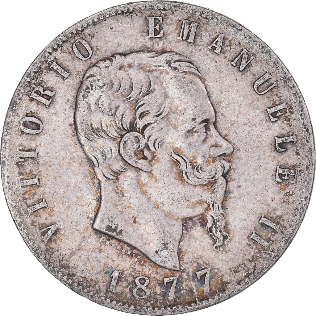 Coin, Italy, Vittorio Emanuele II, 5 Lire, 1877, Rome, VF(20-25), Silver, KM:8.4