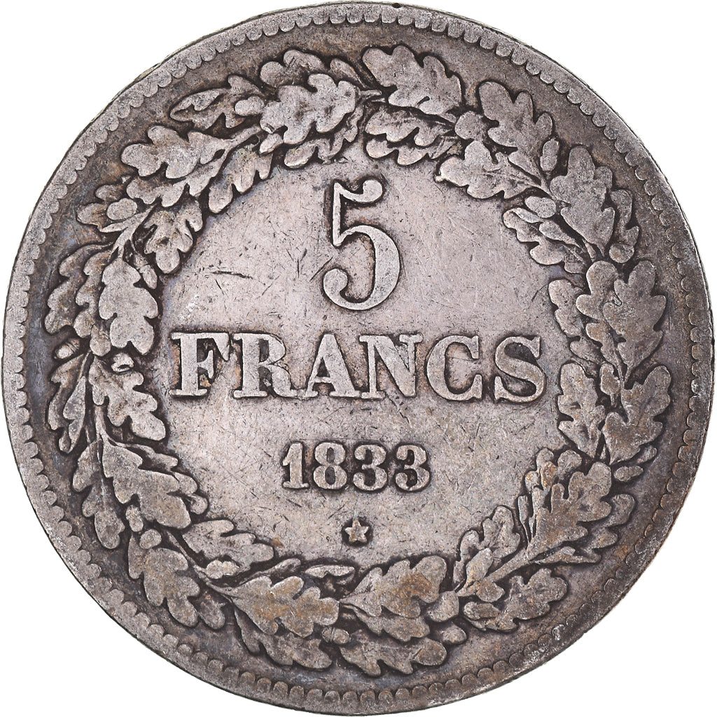 Moneta, Belgio, Leopold I, 5 Francs, 5 Frank, 1833, MB, Argento, KM:3.1