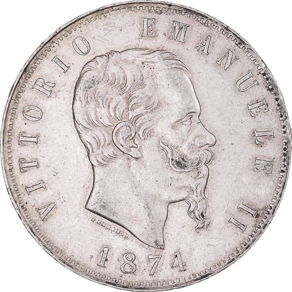 Coin, Italy, Vittorio Emanuele II, 5 Lire, 1874, Milan, AU(55-58), Silver