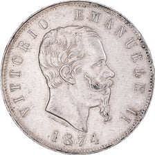Coin, Italy, Vittorio Emanuele II, 5 Lire, 1874, Milan, AU(55-58), Silver