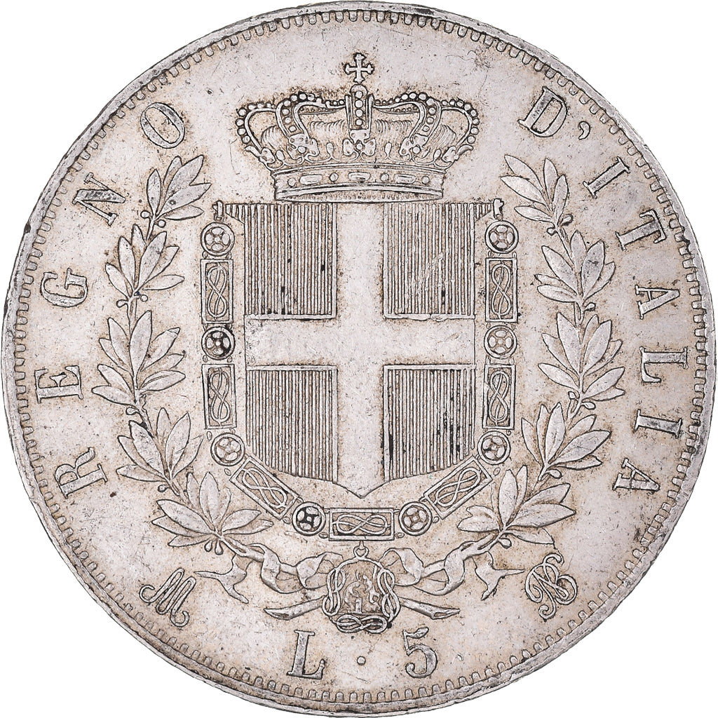 Coin, Italy, Vittorio Emanuele II, 5 Lire, 1874, Milan, AU(55-58), Silver