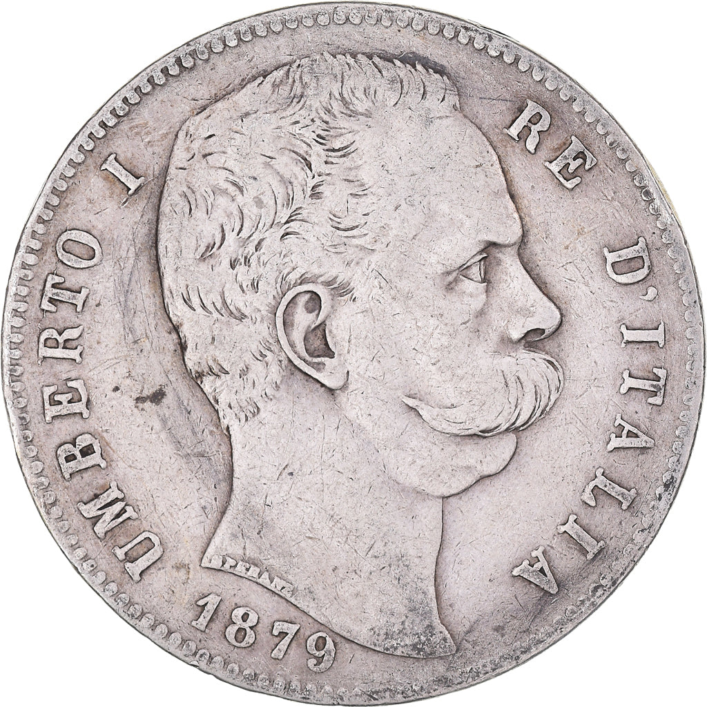 Moeda, Itália, Umberto I, 5 Lire, 1879, Rome, VF(30-35), Prata, KM:20