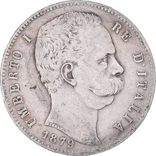 Moeda, Itália, Umberto I, 5 Lire, 1879, Rome, VF(30-35), Prata, KM:20