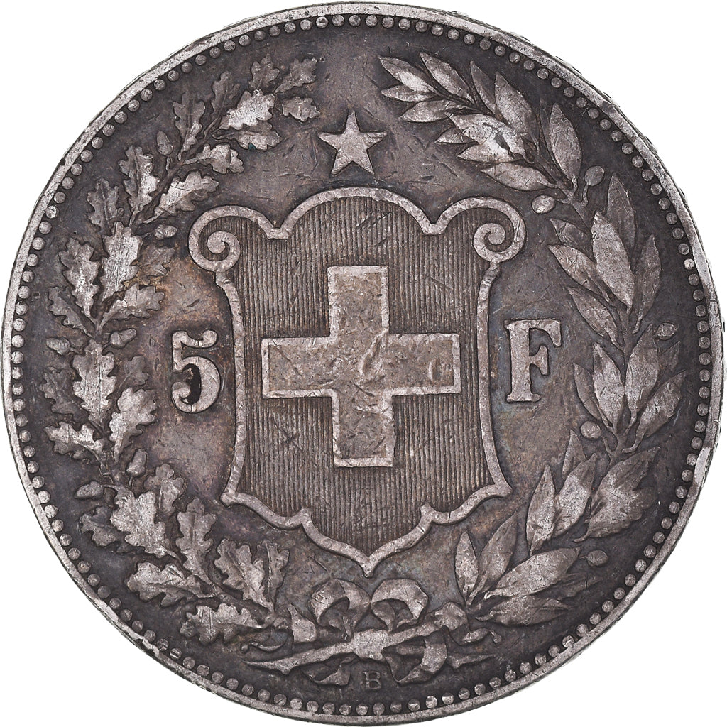 Moneda, Suiza, 5 Francs, 1890, Bern, BC+, Plata, KM:34