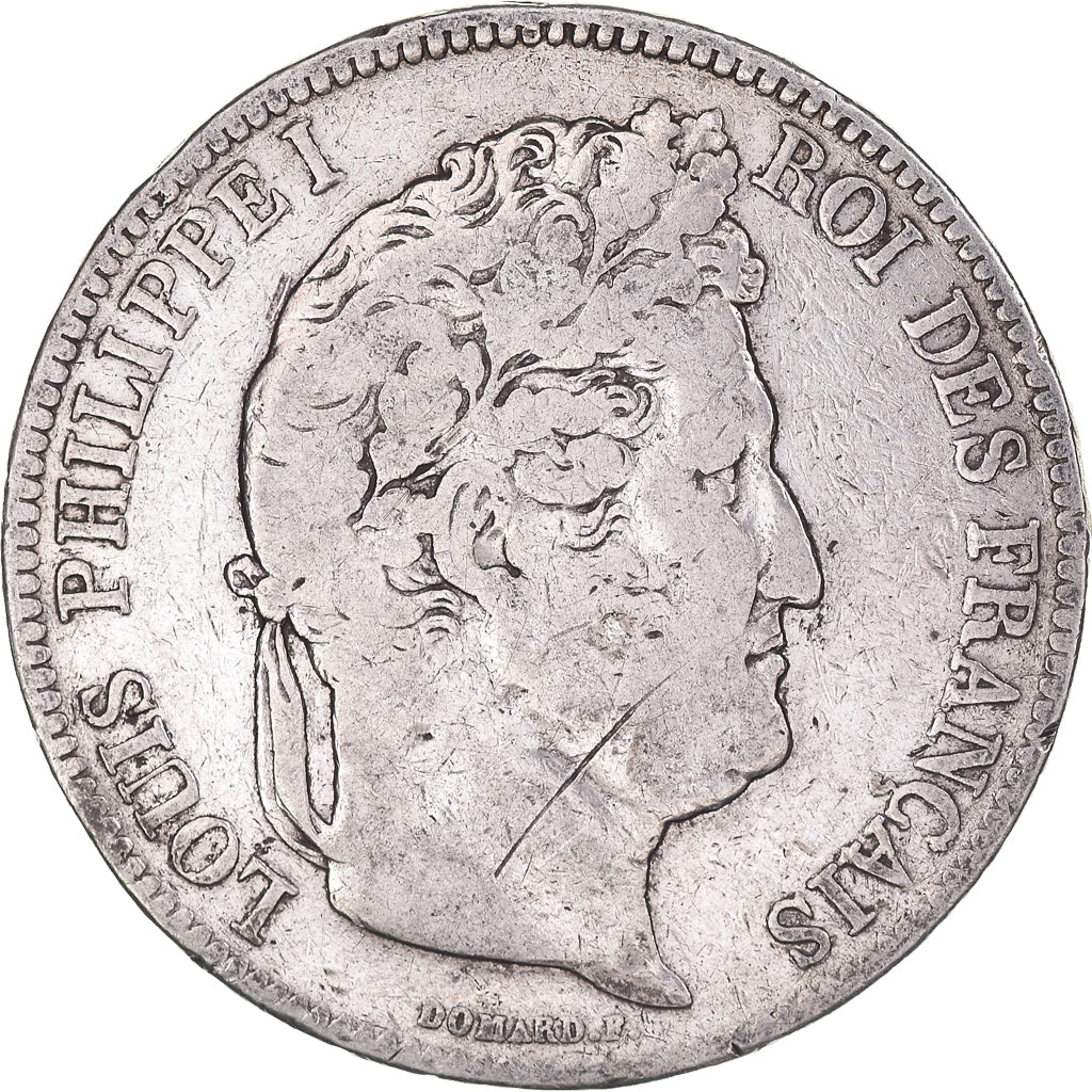 Moneda, Francia, Louis-Philippe, 5 Francs, 1833, Toulouse, BC+, Plata, KM:749.9