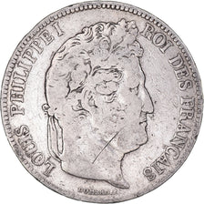 Moneda, Francia, Louis-Philippe, 5 Francs, 1833, Toulouse, BC+, Plata, KM:749.9