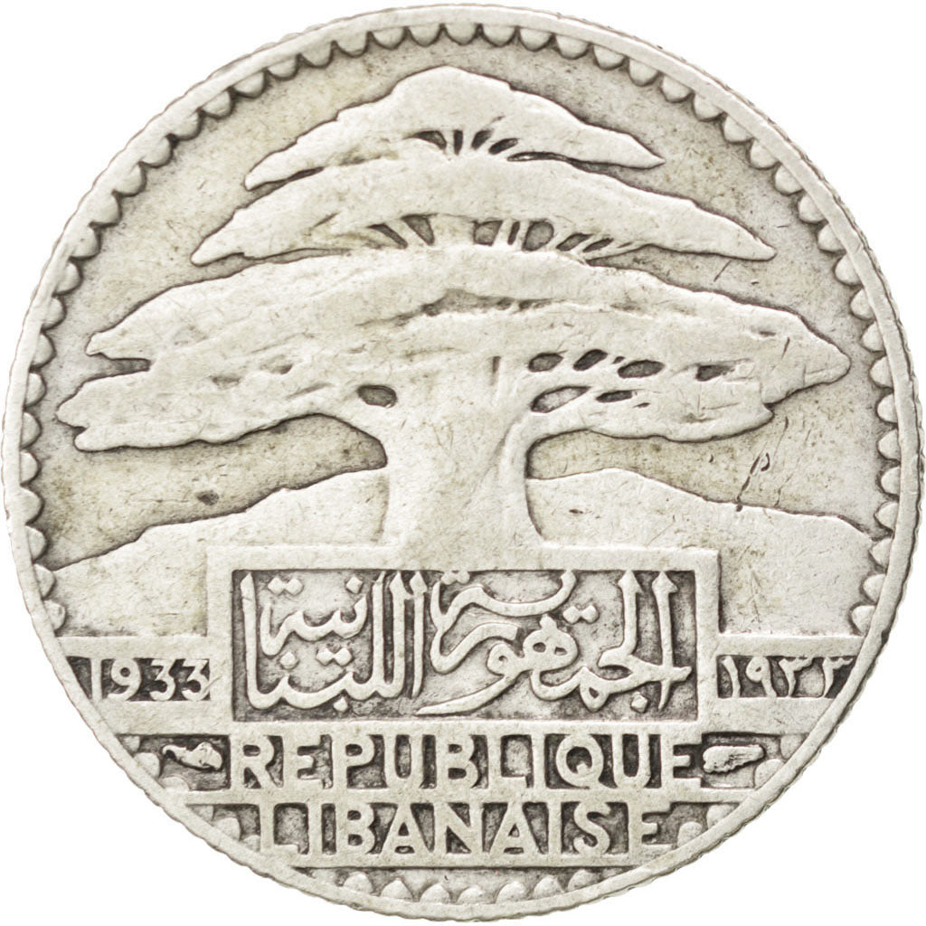 LEBANON, 25 Piastres, 1933, Paris, KM #7, VF(20-25), Silver, Lecompte #36, 4.93