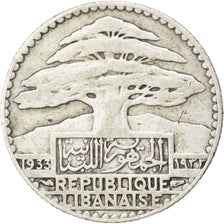 LEBANON, 25 Piastres, 1933, Paris, KM #7, VF(20-25), Silver, Lecompte #36, 4.93