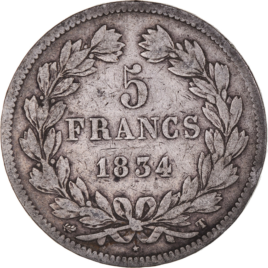 Coin, France, Louis-Philippe, 5 Francs, 1834, Nantes, VF(20-25), Silver