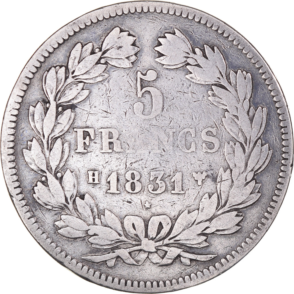 Moneda, Francia, Louis-Philippe, 5 Francs, 1831, La Rochelle, BC, Plata
