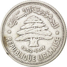 LEBANON, 50 Piastres, 1952, Utrecht, KM #17, VF(30-35), Silver, 24, 4.91