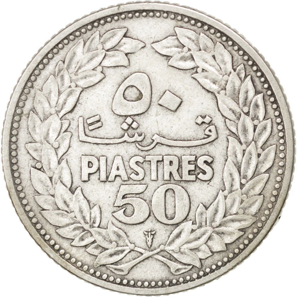 LEBANON, 50 Piastres, 1952, Utrecht, KM #17, VF(30-35), Silver, 24, 4.91
