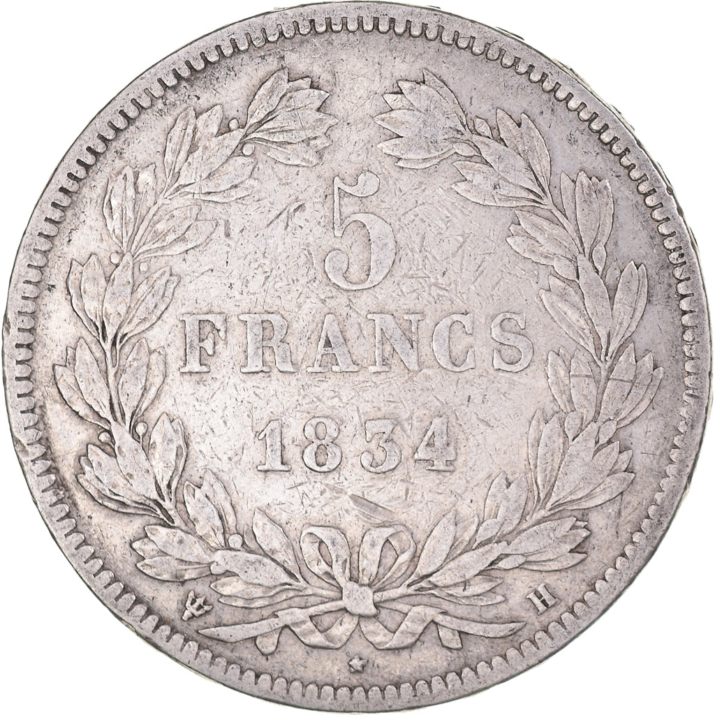 Coin, France, Louis-Philippe, 5 Francs, 1834, La Rochelle, VF(20-25), Silver