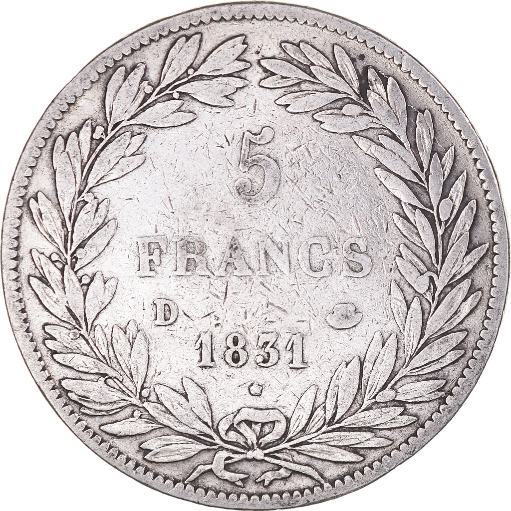 Coin, France, Louis-Philippe, 5 Francs, 1831, Lyon, VF(20-25), Silver, KM:735.4