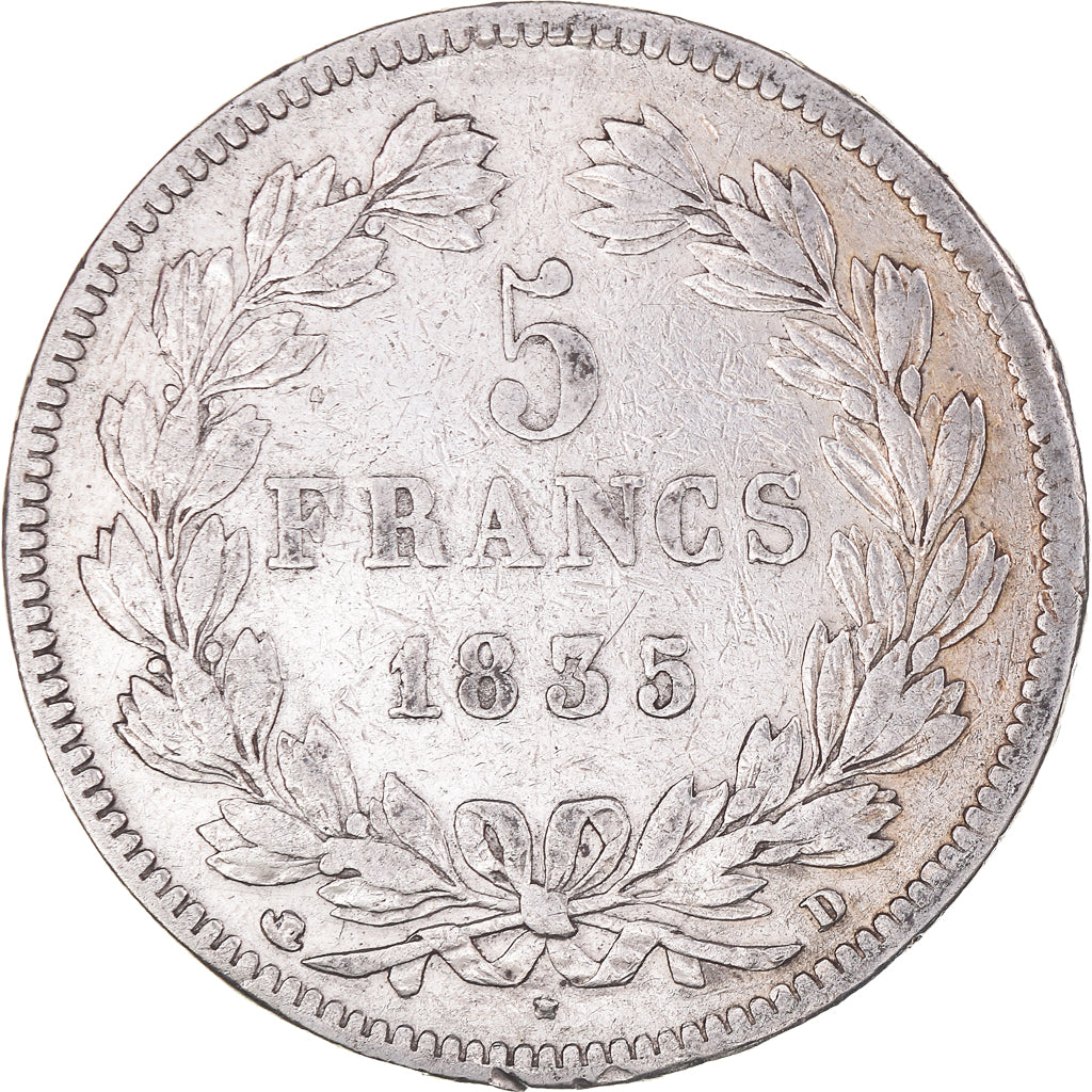 Coin, France, Louis-Philippe, 5 Francs, 1835, Lyon, VF(20-25), Silver, KM:749.4