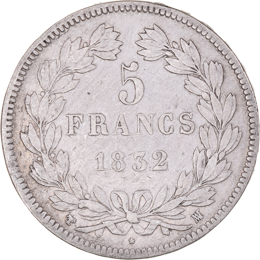 Moeda, França, Louis-Philippe, 5 Francs, 1832, Marseille, VF(30-35), Prata