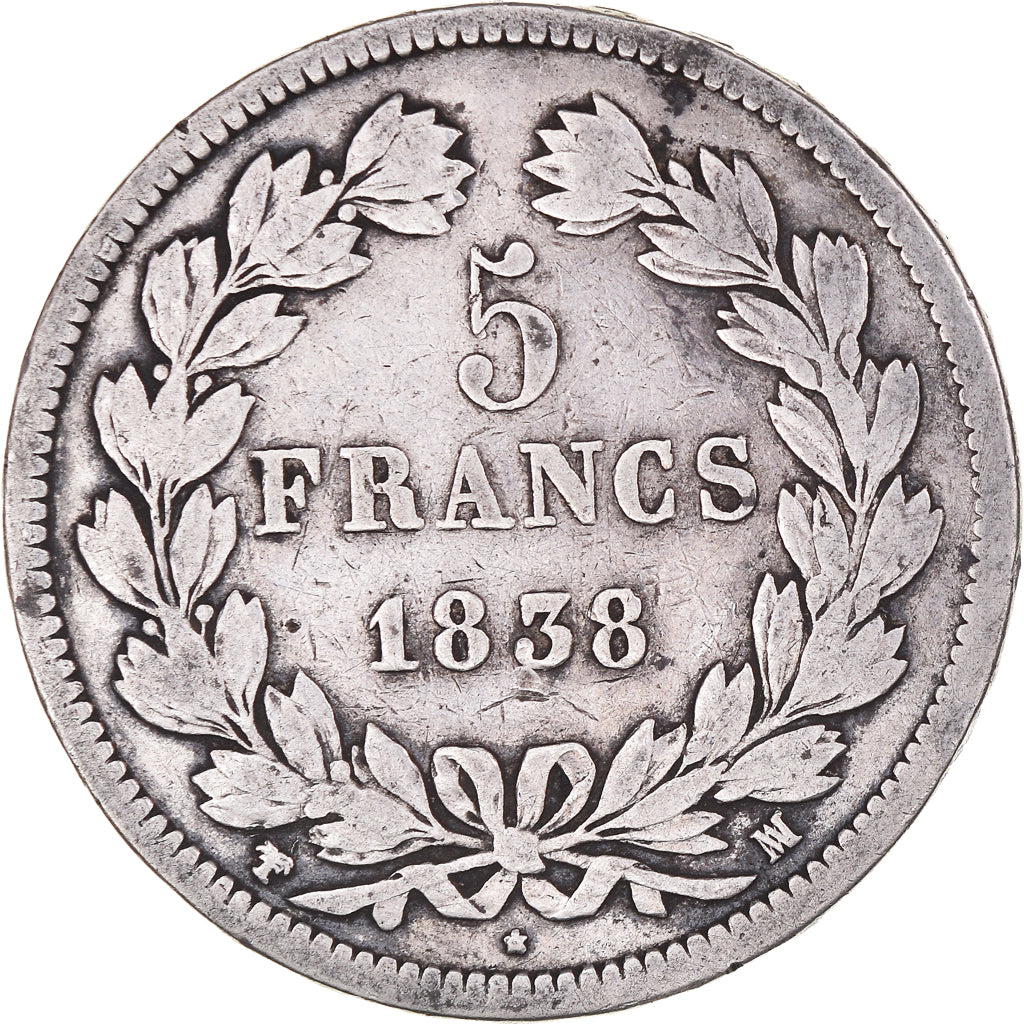 Münze, Frankreich, Louis-Philippe, 5 Francs, 1838, Marseille, S, Silber