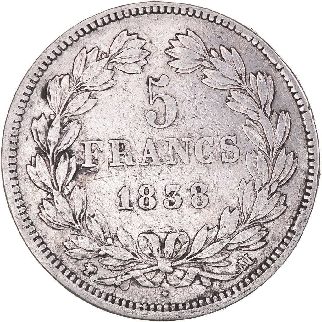 Monnaie, France, Louis-Philippe, 5 Francs, 1838, Marseille, TB+, Argent