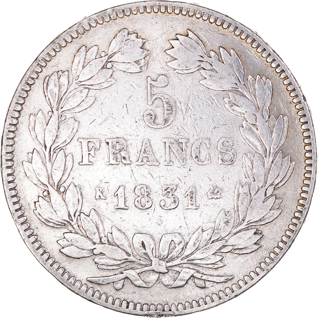 Coin, France, Louis-Philippe, 5 Francs, 1831, Bordeaux, VF(20-25), Silver