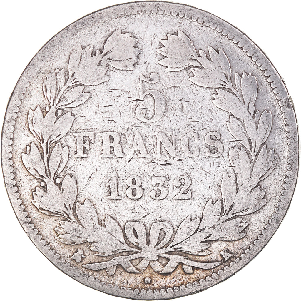 Coin, France, Louis-Philippe, 5 Francs, 1832, Bordeaux, VF(20-25), Silver