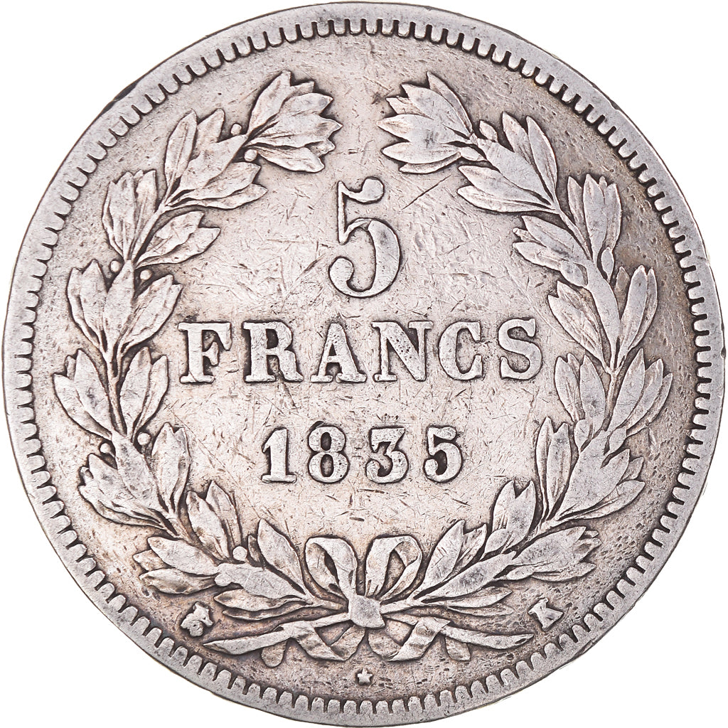 Coin, France, Louis-Philippe, 5 Francs, 1835, Bordeaux, VF(20-25), Silver