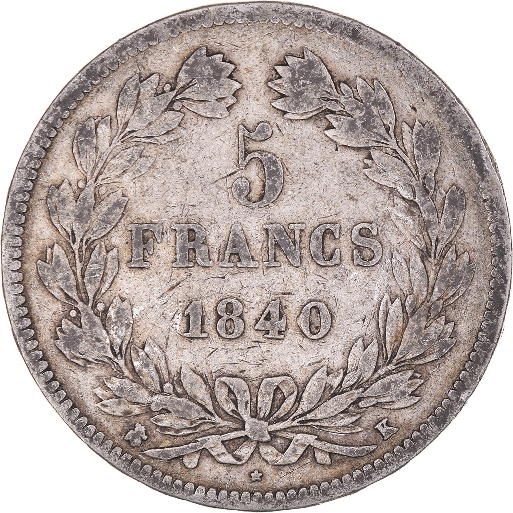 Coin, France, Louis-Philippe, 5 Francs, 1840, Bordeaux, VF(20-25), Silver