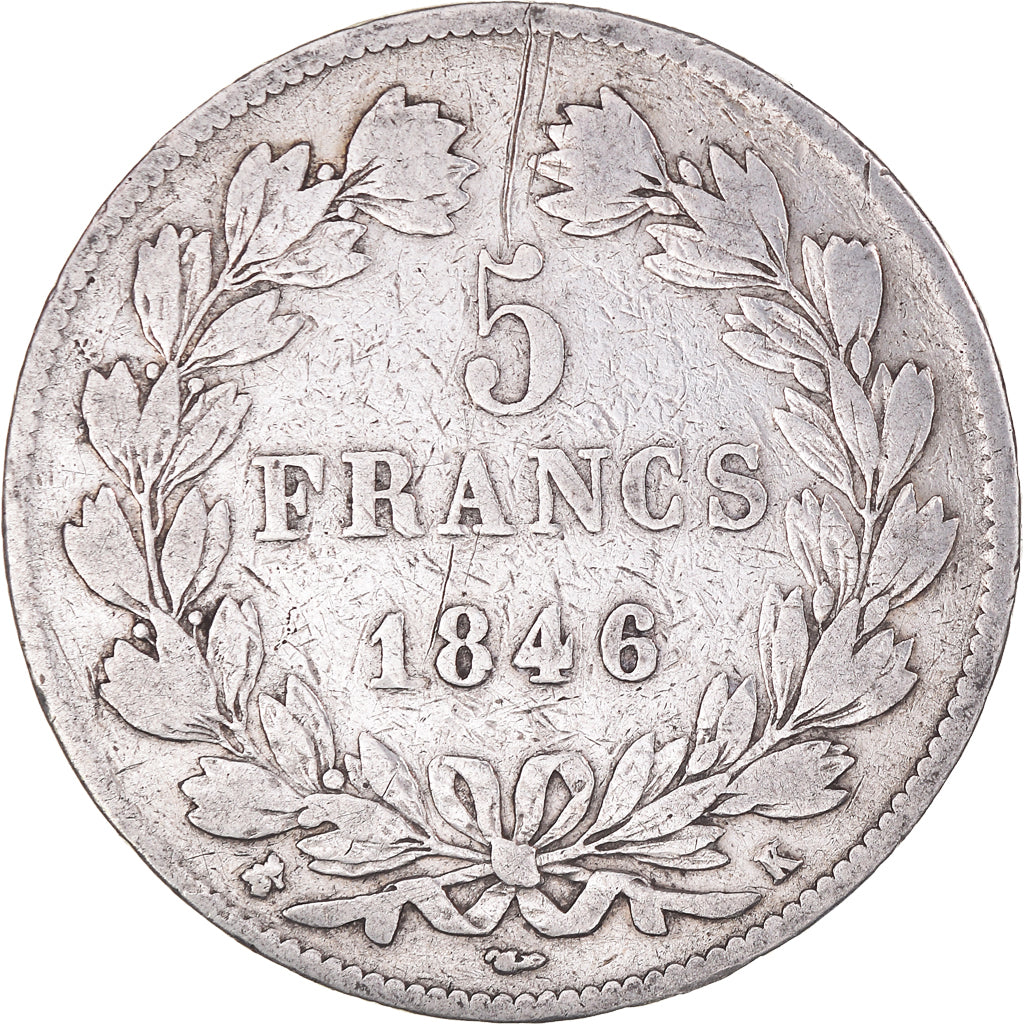 Coin, France, Louis-Philippe, 5 Francs, 1846, Bordeaux, VF(20-25), Silver