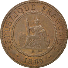 FRENCH COCHIN CHINA, Cent, 1885, Paris, KM #3, AU(55-58), Bronze, Lecompte #14,.