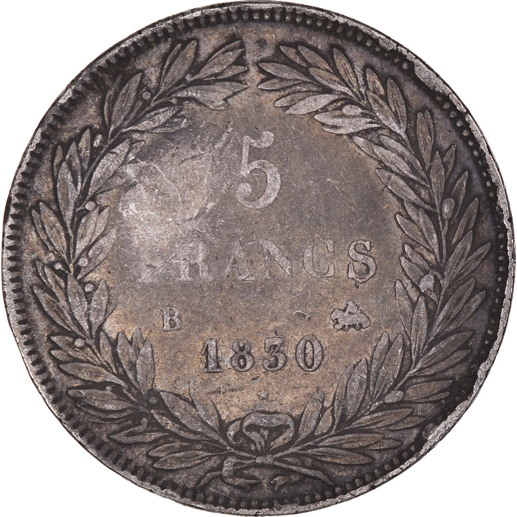 Moneta, Francia, Louis-Philippe, 5 Francs, 1830, Rouen, MB, Argento, KM:735.2