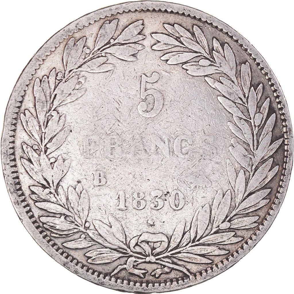 Moneta, Francia, Louis-Philippe, 5 Francs, 1830, Rouen, MB, Argento, KM:735.2
