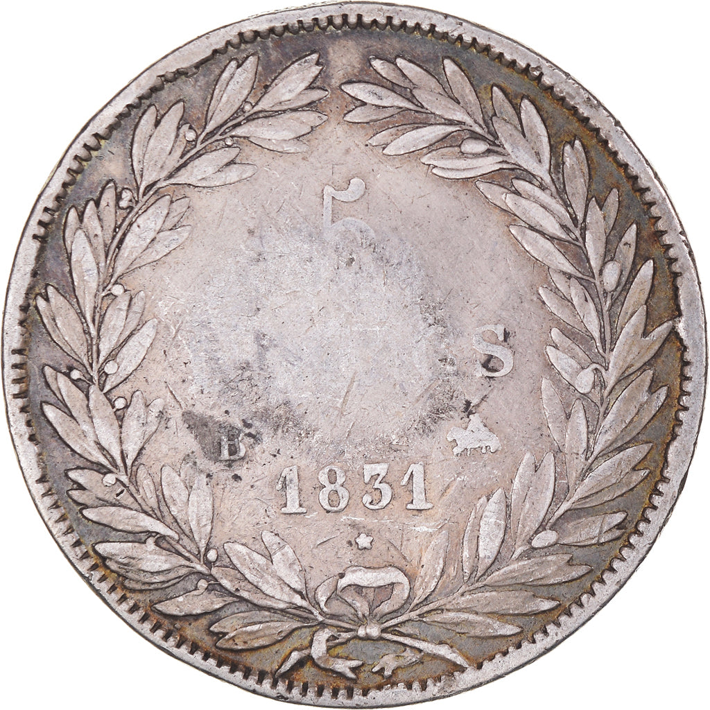 Moneta, Francja, Louis-Philippe, 5 Francs, 1831, Rouen, VF(20-25), Srebro