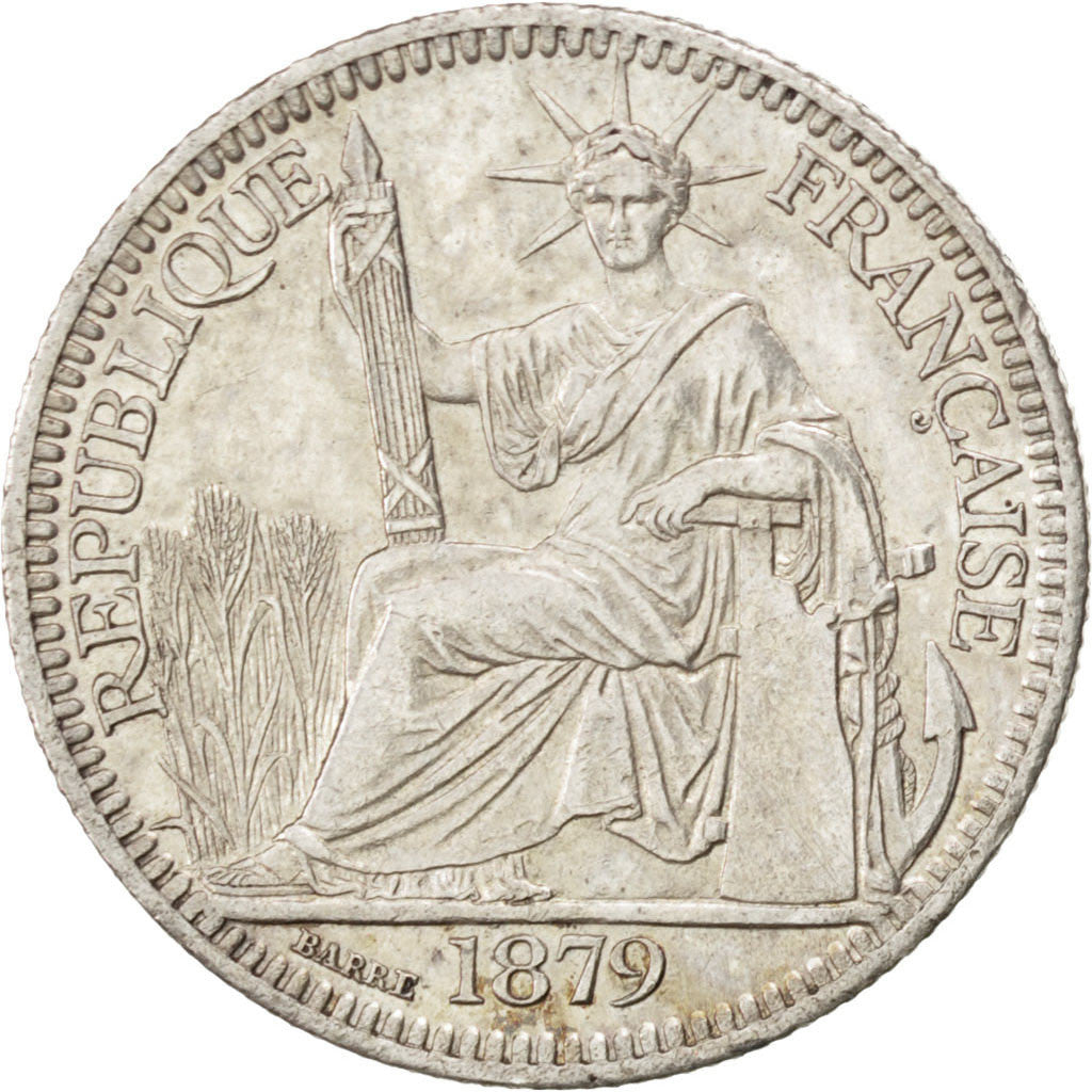 FRENCH COCHIN CHINA, 10 Cents, 1879, Paris, KM #4, AU(55-58), Silver, Lecompte..