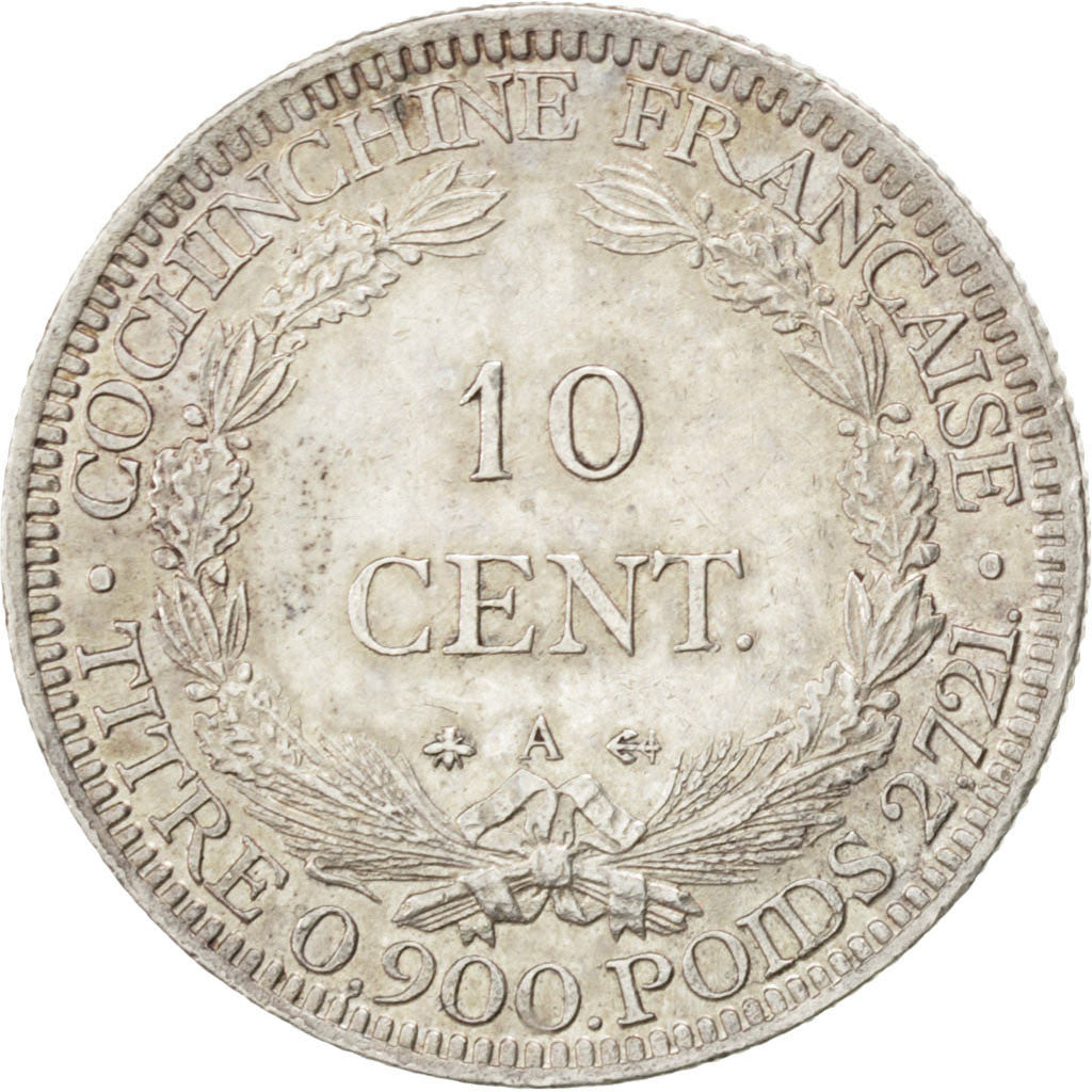 FRENCH COCHIN CHINA, 10 Cents, 1879, Paris, KM #4, AU(55-58), Silver, Lecompte..