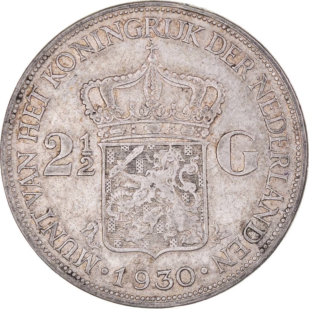 Coin, Netherlands, Wilhelmina I, 2-1/2 Gulden, 1930, EF(40-45), Silver, KM:165
