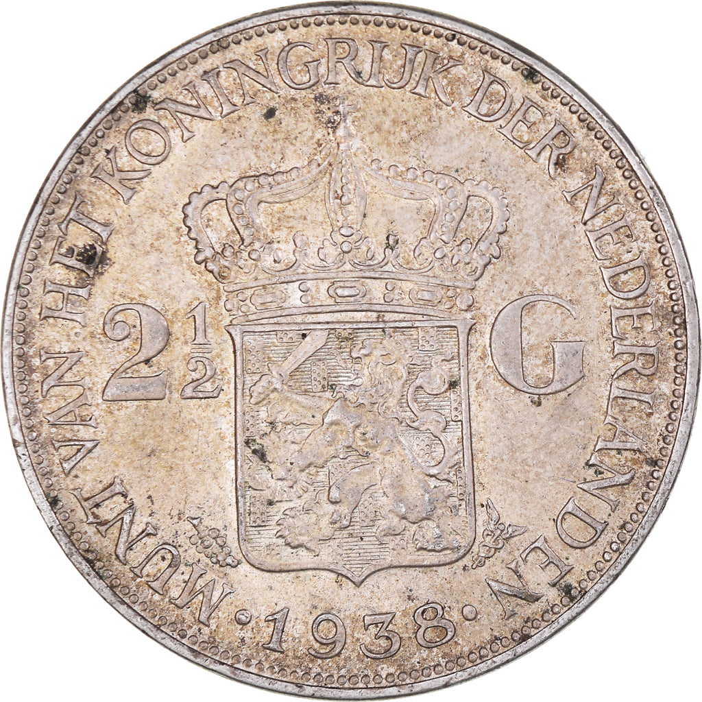 Münze, Niederlande, Wilhelmina I, 2-1/2 Gulden, 1938, VZ, Silber, KM:165