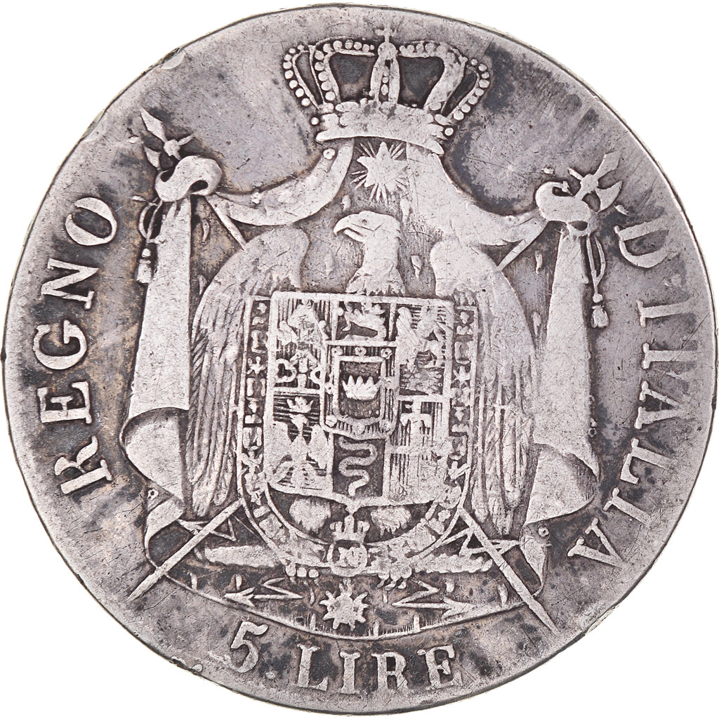 Monnaie, États italiens, KINGDOM OF NAPOLEON, Napoleon I, 5 Lire, 1808, Milan