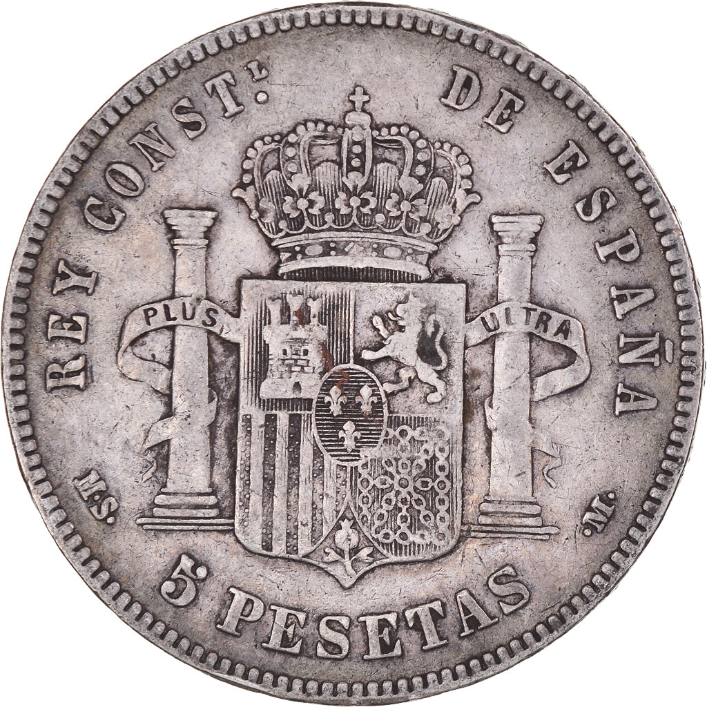 Coin, Spain, Alfonso XII, 5 Pesetas, 1885 (87), Madrid, VF(30-35), Silver