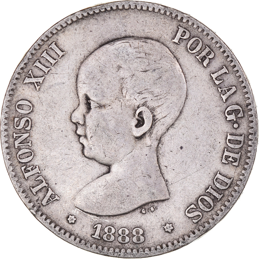 Münze, Spanien, Alfonso XIII, 5 Pesetas, 1888, Madrid, S, Silber, KM:689